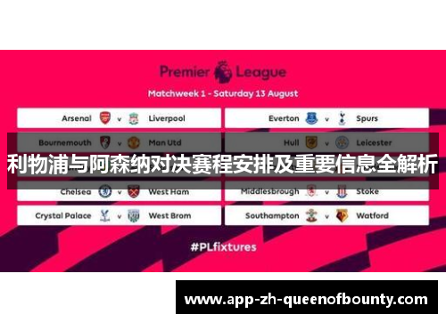 利物浦与阿森纳对决赛程安排及重要信息全解析